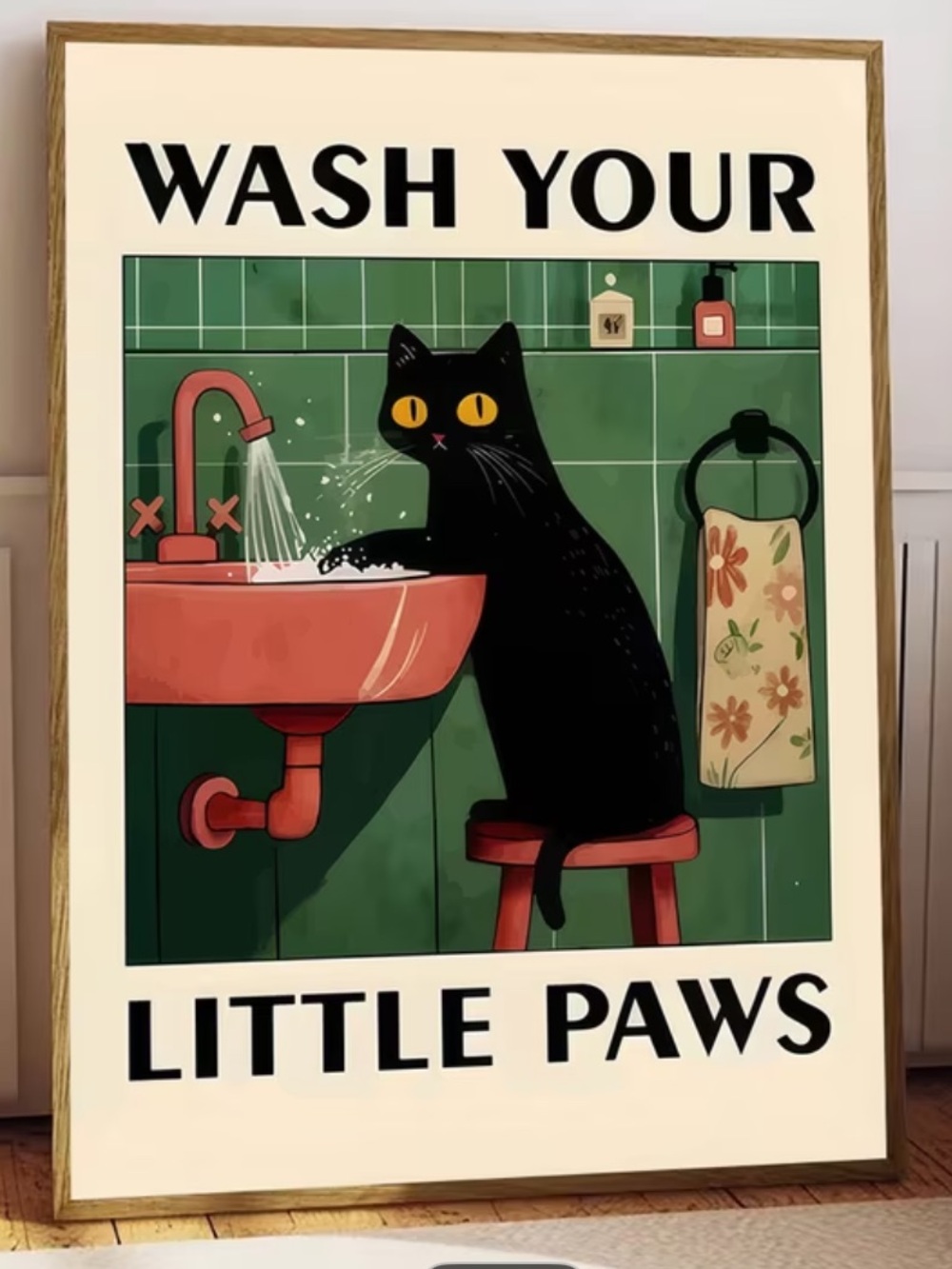Wash Your Little Paws Black Cat Wall Art Print